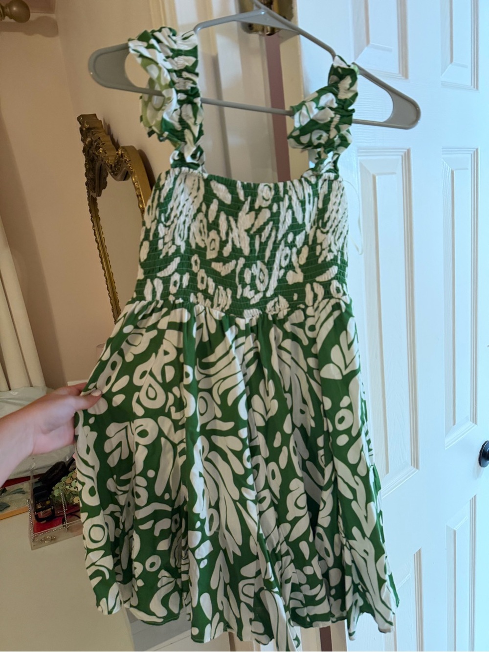 Umgee Green and White Smocked Floral-Print Kids Dress
